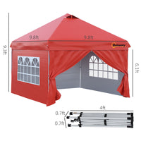 10' x 10' Pop Up Canopy Tent, Instant Sun Shelter, Tents for Parties, with Wheeled Carry Bag, for Outdoor, Garden, Patio, Red