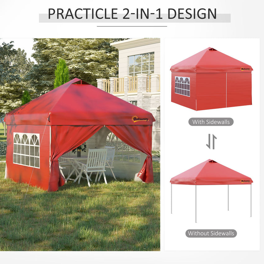 10' x 10' Pop Up Canopy Tent, Instant Sun Shelter, Tents for Parties, with Wheeled Carry Bag, for Outdoor, Garden, Patio, Red