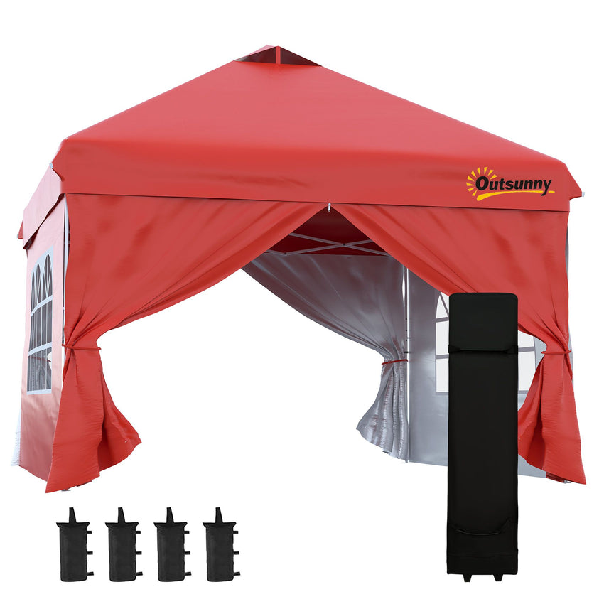 10' x 10' Pop Up Canopy Tent, Instant Sun Shelter, Tents for Parties, with Wheeled Carry Bag, for Outdoor, Garden, Patio, Red