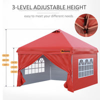 10' x 10' Pop Up Canopy Tent, Instant Sun Shelter, Tents for Parties, with Wheeled Carry Bag, for Outdoor, Garden, Patio, Red