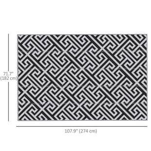 Reversible Outdoor RV Rug, Patio Floor Mat, 6' x 9' Plastic Straw Rug for Backyard, Deck, Beach, Camping, Black & White