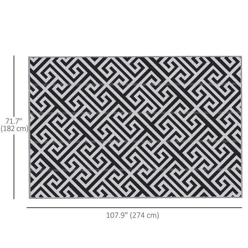 Reversible Outdoor RV Rug, Patio Floor Mat, 6' x 9' Plastic Straw Rug for Backyard, Deck, Beach, Camping, Black & White