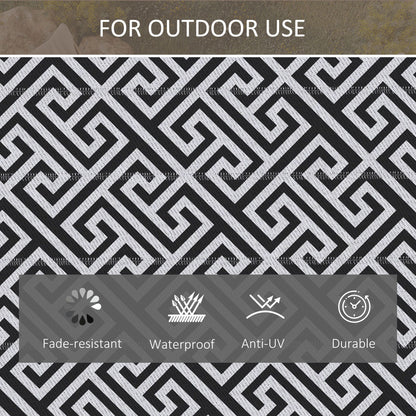 Reversible Outdoor RV Rug, Patio Floor Mat, 6' x 9' Plastic Straw Rug for Backyard, Deck, Beach, Camping, Black & White