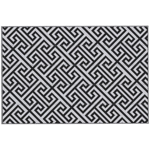 Reversible Outdoor RV Rug, Patio Floor Mat, 6' x 9' Plastic Straw Rug for Backyard, Deck, Beach, Camping, Black & White
