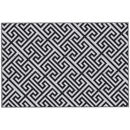 Reversible Outdoor RV Rug, Patio Floor Mat, 6' x 9' Plastic Straw Rug for Backyard, Deck, Beach, Camping, Black & White