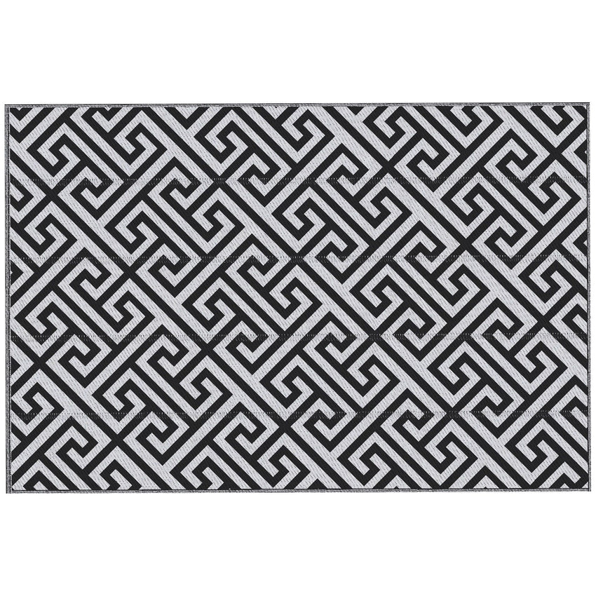 Reversible Outdoor RV Rug, Patio Floor Mat, 6' x 9' Plastic Straw Rug for Backyard, Deck, Beach, Camping, Black & White