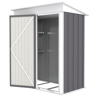Outdoor Storage Shed, Steel Lean-to Shed with Adjustable Shelf, Lock, Gloves, 5'x3'x6', Grey
