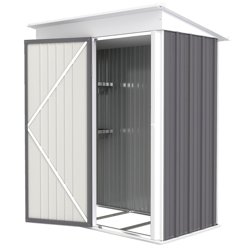 Outdoor Storage Shed, Steel Lean-to Shed with Adjustable Shelf, Lock, Gloves, 5'x3'x6', Grey