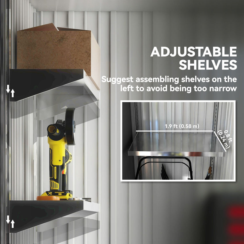 Outdoor Storage Shed, Steel Lean-to Shed with Adjustable Shelf, Lock, Gloves, 5'x3'x6', Grey