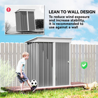 Outdoor Storage Shed, Steel Lean-to Shed with Adjustable Shelf, Lock, Gloves, 5'x3'x6', Grey