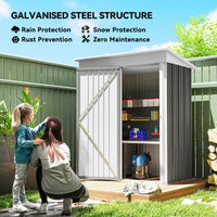 Outdoor Storage Shed, Steel Lean-to Shed with Adjustable Shelf, Lock, Gloves, 5'x3'x6', Grey