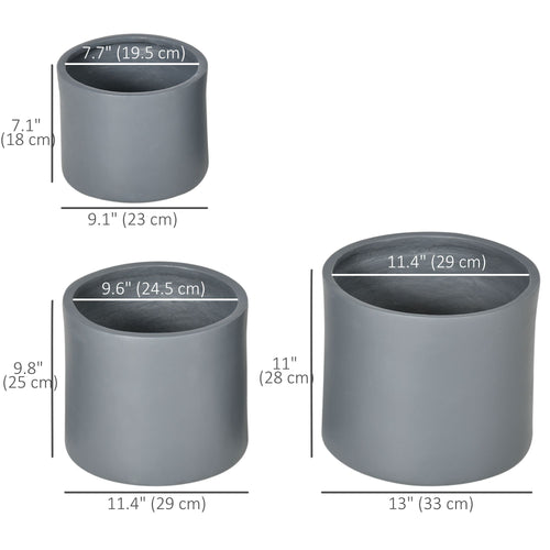 Set of 3 Outdoor Planter Set, 13/11.5/9 in, Flower Pots with Drainage Holes, Outdoor Plant Pots for Patio, Yard, Garden