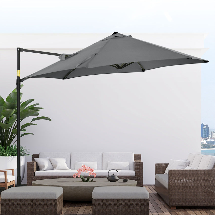 8.5FT Outdoor Cantilever Roma Parasol with 360° Rotation and Cross Base, Offset Patio Umbrella for Garden, Dark Grey
