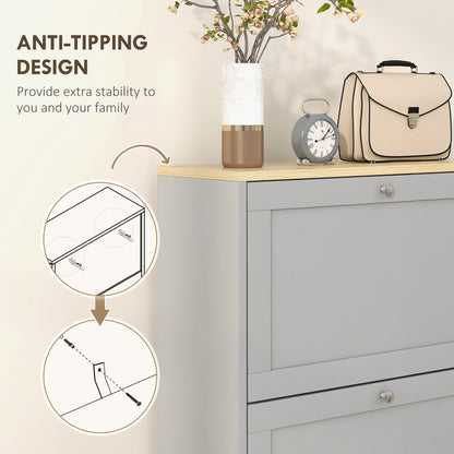 Modern Shoe Storage with 3 Flip Drawers and Adjustable Shelves, Shoe Cabinet Organizer for 18 Pairs of Shoes, Grey