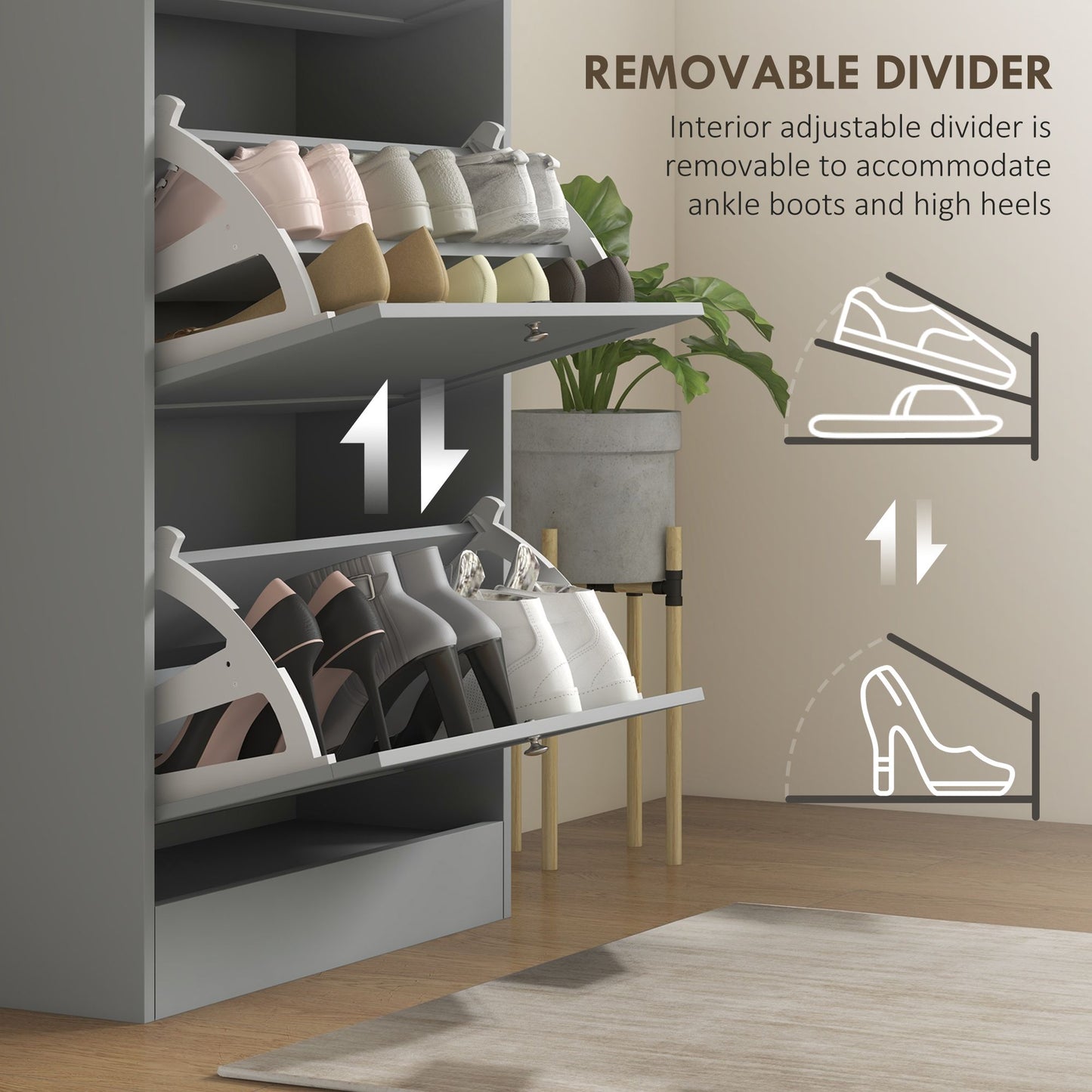 Modern Shoe Storage with 3 Flip Drawers and Adjustable Shelves, Shoe Cabinet Organizer for 18 Pairs of Shoes, Grey
