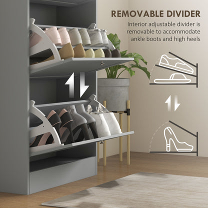 Modern Shoe Storage with 3 Flip Drawers and Adjustable Shelves, Shoe Cabinet Organizer for 18 Pairs of Shoes, Grey