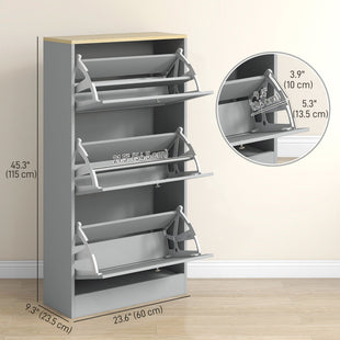Modern Shoe Storage with 3 Flip Drawers and Adjustable Shelves, Shoe Cabinet Organizer for 18 Pairs of Shoes, Grey