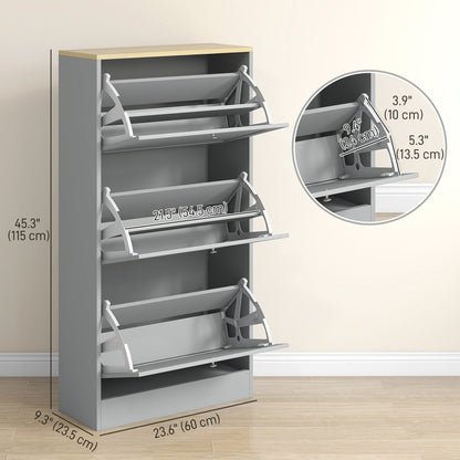 Modern Shoe Storage with 3 Flip Drawers and Adjustable Shelves, Shoe Cabinet Organizer for 18 Pairs of Shoes, Grey