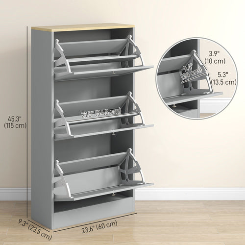 Modern Shoe Storage with 3 Flip Drawers and Adjustable Shelves, Shoe Cabinet Organizer for 18 Pairs of Shoes, Grey