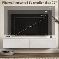 Wall Mounted TV Stand, Floating TV Cabinet for up to 70" TVs with Storage, High Gloss Effect, White