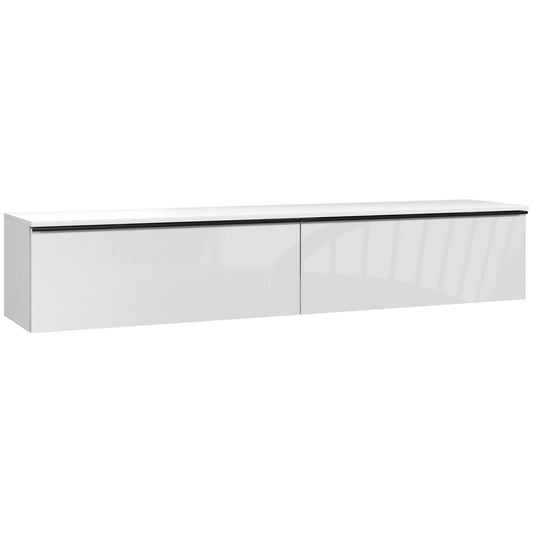 Wall Mounted TV Stand, Floating TV Cabinet for up to 70" TVs with Storage, High Gloss Effect, White