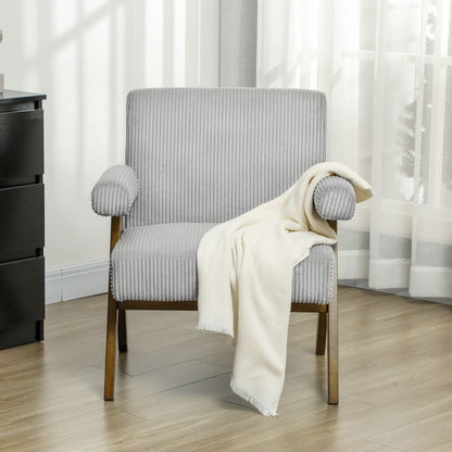 Corduroy Accent Chair Armchair with Wide Seat and Soft Padded Armrests for Reading, Bedroom, Light Grey
