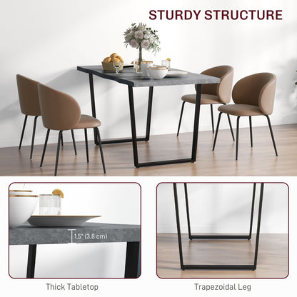 63" Kitchen Table, Industrial Dining Table with Wave-edged Tabletop and Steel Legs for Up to 6 People, Cement Grey