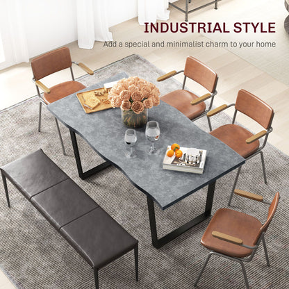 63" Kitchen Table, Industrial Dining Table with Wave-edged Tabletop and Steel Legs for Up to 6 People, Cement Grey