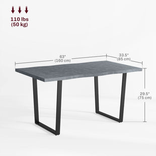 63" Kitchen Table, Industrial Dining Table with Wave-edged Tabletop and Steel Legs for Up to 6 People, Cement Grey