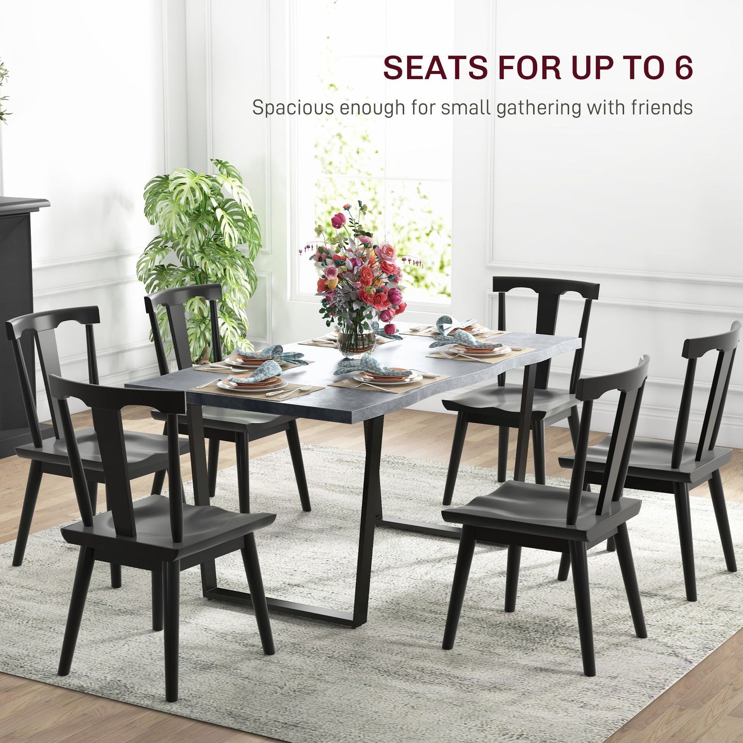 63" Kitchen Table, Industrial Dining Table with Wave-edged Tabletop and Steel Legs for Up to 6 People, Cement Grey