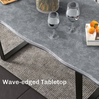 63" Kitchen Table, Industrial Dining Table with Wave-edged Tabletop and Steel Legs for Up to 6 People, Cement Grey