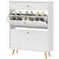 Narrow Shoe Storage Cabinet with Wave-like Panels and Adjustable Shelves for 12 Pairs of Shoes, White