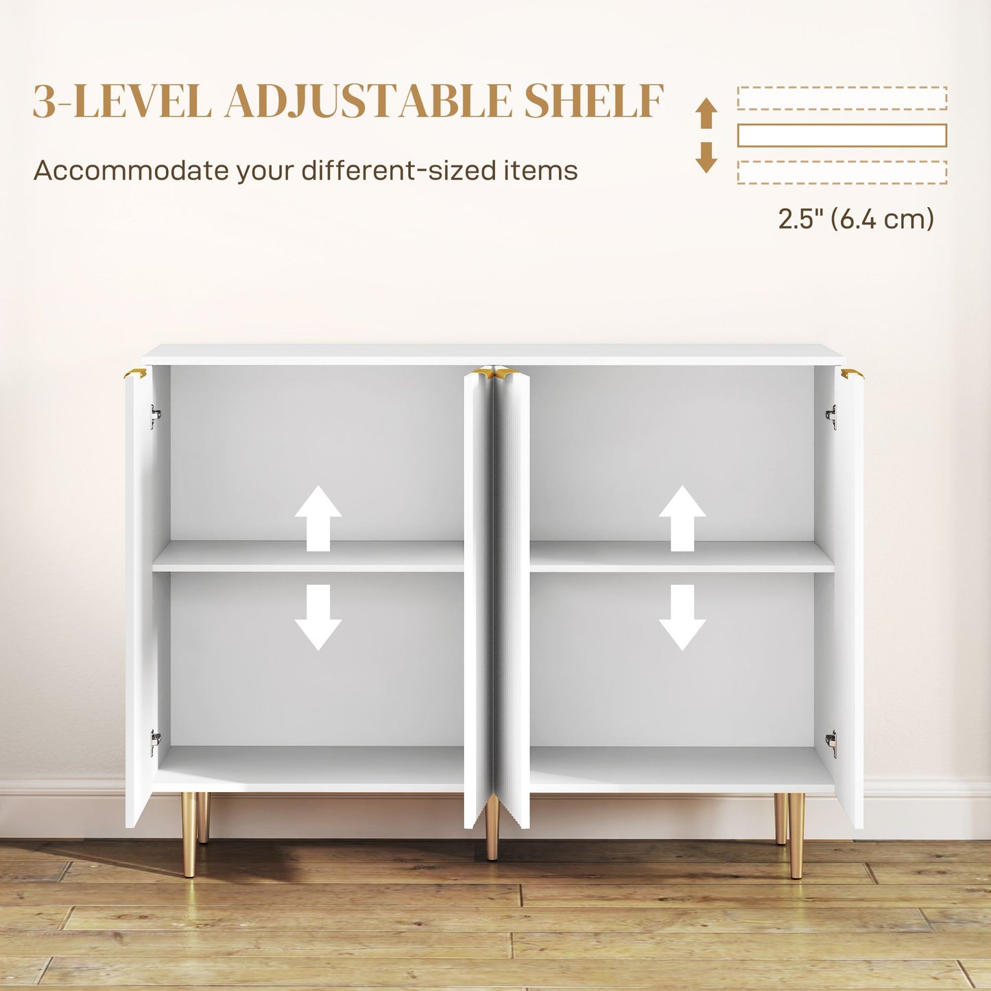 Modern Kitchen Storage Cabinet, Sideboard Buffet Cabinet with Adjustable Shelves for Kitchen Hallway, White