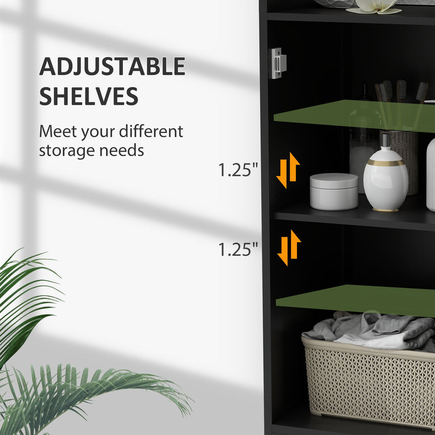 Tall Bathroom Storage Cabinet, Freestanding Tower Cabinet with Adjustable Shelf, 3 Open Shelves, Black
