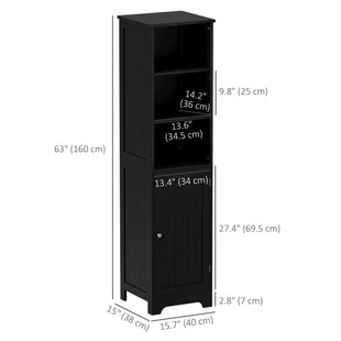 Tall Bathroom Storage Cabinet, Freestanding Tower Cabinet with Adjustable Shelf, 3 Open Shelves, Black