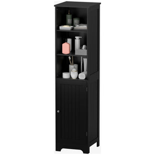 Tall Bathroom Storage Cabinet, Freestanding Tower Cabinet with Adjustable Shelf, 3 Open Shelves, Black