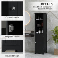 Tall Bathroom Storage Cabinet, Freestanding Tower Cabinet with Adjustable Shelf, 3 Open Shelves, Black
