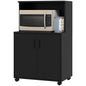 Microwave Cart on Wheels Utility Trolley Storage Sideboard Bookcase with 2-door Cabinet, Black Wood Grain