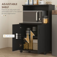 Microwave Cart on Wheels Utility Trolley Storage Sideboard Bookcase with 2-door Cabinet, Black Wood Grain