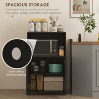 Microwave Cart on Wheels Utility Trolley Storage Sideboard Bookcase with 2-door Cabinet, Black Wood Grain