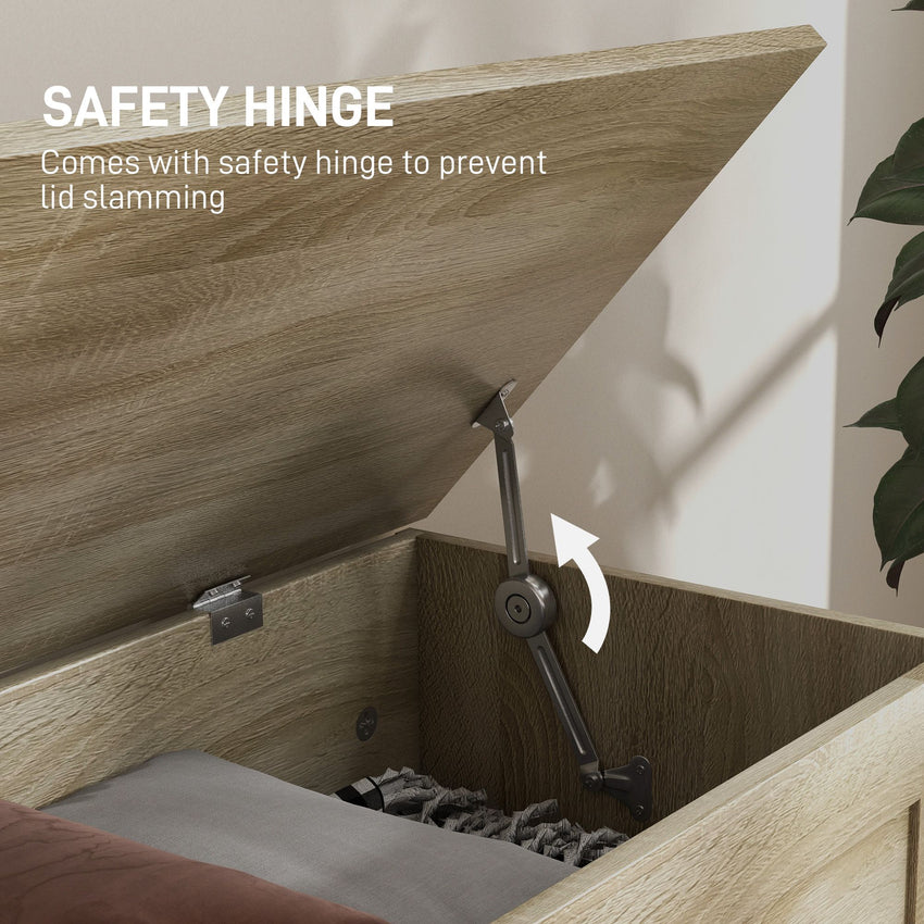 31.5 Inches Storage Chest, Storage Trunk with Safety Hinge, Wooden Box for Living Room, Natural Wood Grain