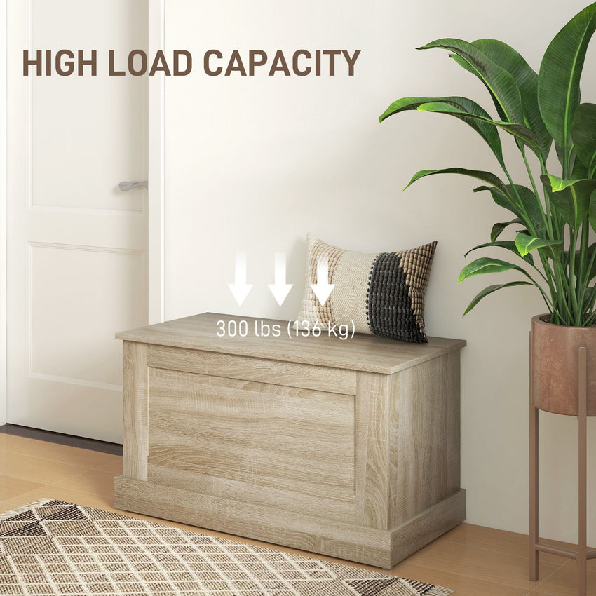 31.5 Inches Storage Chest, Storage Trunk with Safety Hinge, Wooden Box for Living Room, Natural Wood Grain