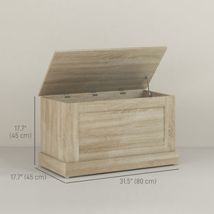31.5 Inches Storage Chest, Storage Trunk with Safety Hinge, Wooden Box for Living Room, Natural Wood Grain