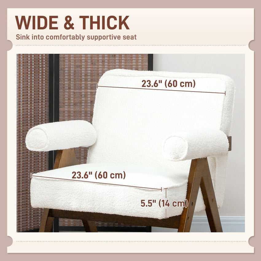 Cashmere Accent Chair Armchair with Wide Seat and Soft Padded Armrests for Reading, Bedroom, Cream White
