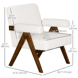 Cashmere Accent Chair Armchair with Wide Seat and Soft Padded Armrests for Reading, Bedroom, Cream White