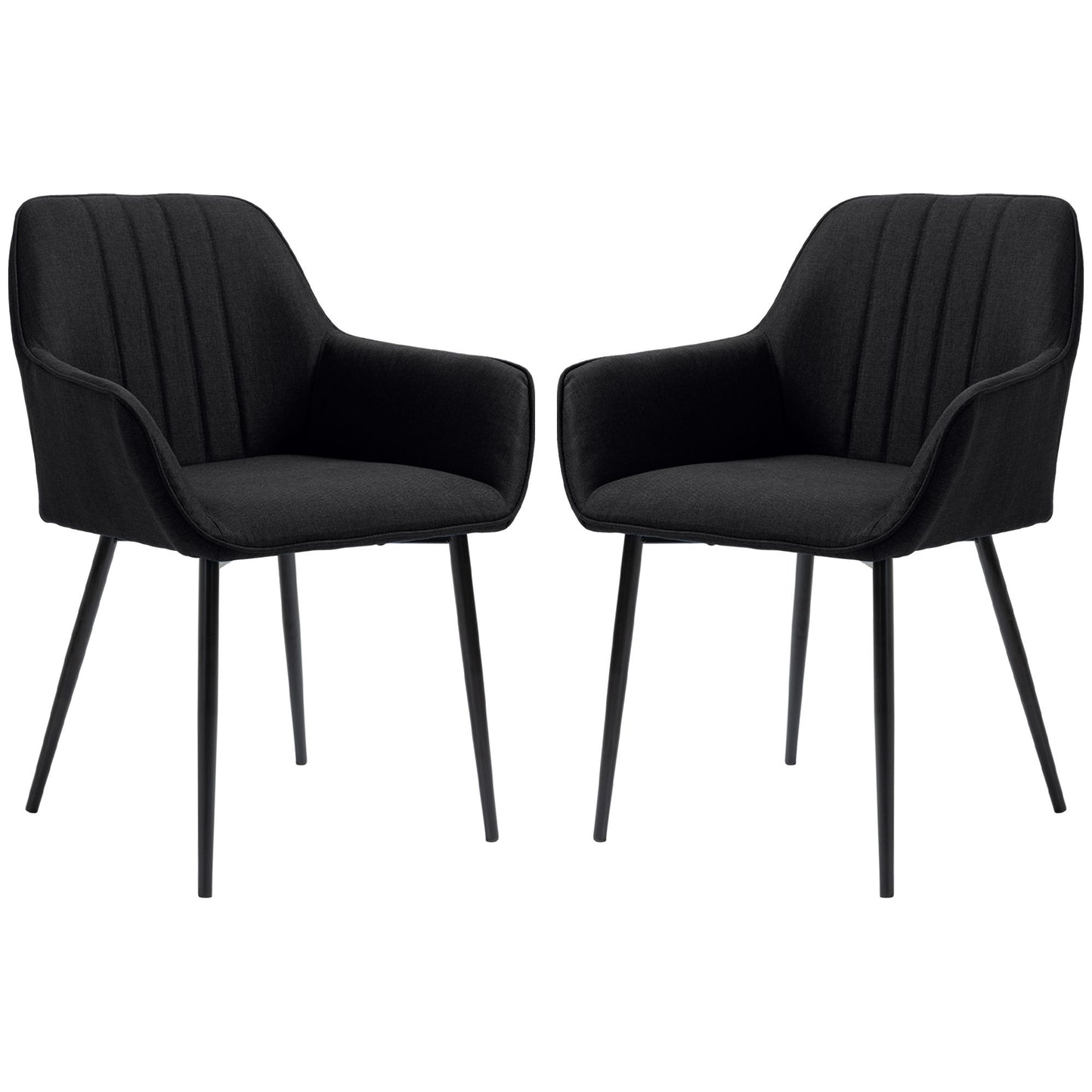 Dining Chairs Set of 2, Upholstered Linen Fabric Accent Chairs with Metal Legs, Black