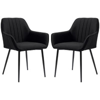Dining Chairs Set of 2, Upholstered Linen Fabric Accent Chairs with Metal Legs, Black