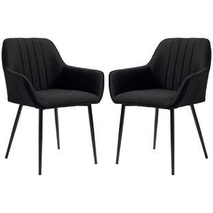 Dining Chairs Set of 2, Upholstered Linen Fabric Accent Chairs with Metal Legs, Black