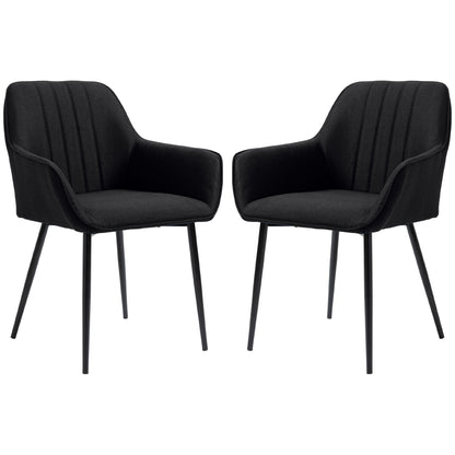 Dining Chairs Set of 2, Upholstered Linen Fabric Accent Chairs with Metal Legs, Black
