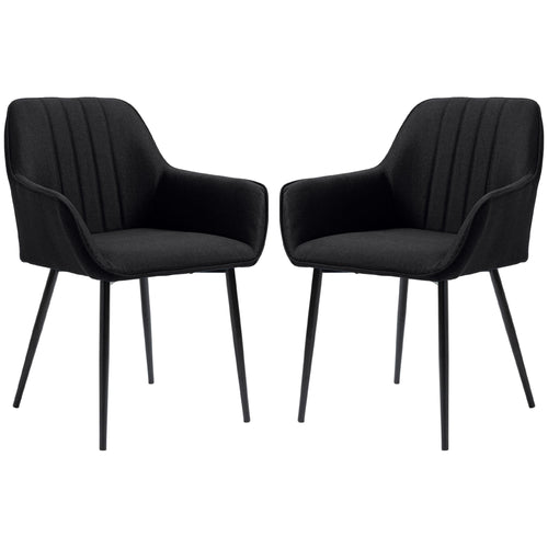 Dining Chairs Set of 2, Upholstered Linen Fabric Accent Chairs with Metal Legs, Black